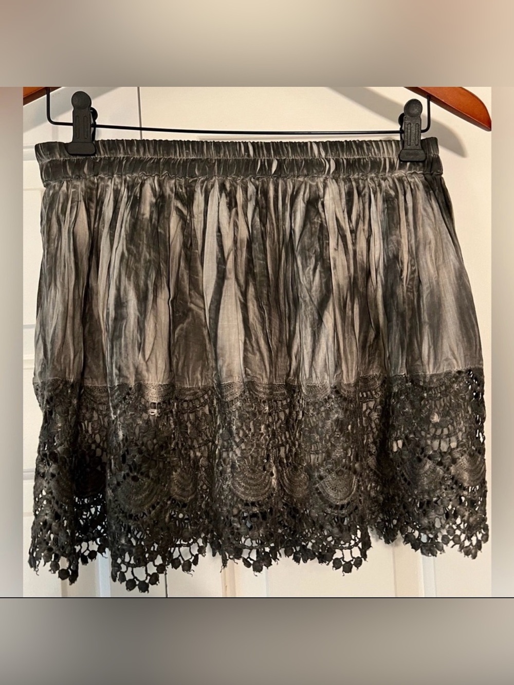 Raga Black Tiered Crinkle Textured Lace Mini Skirt | Boho NWT L #1972